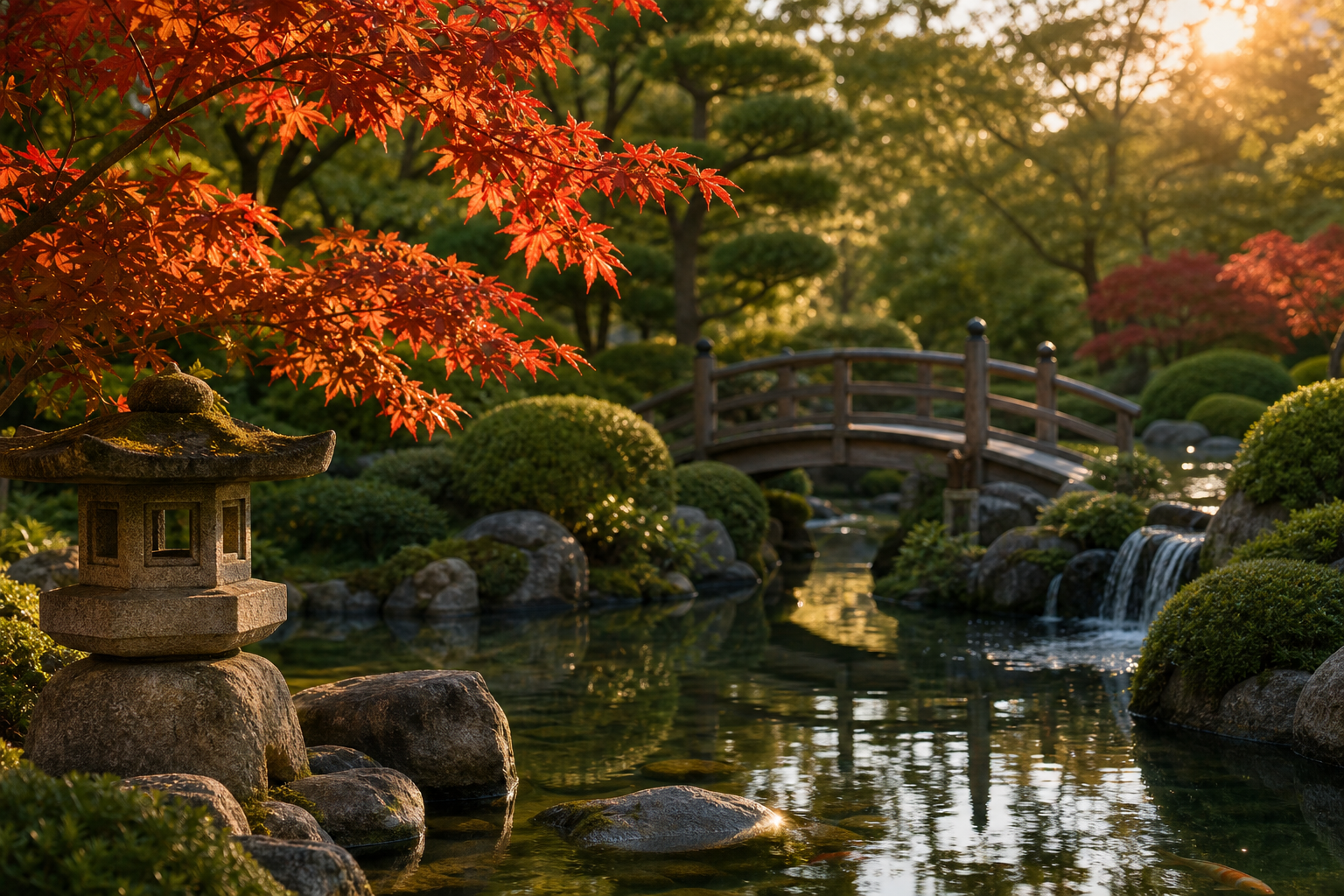 Ruhiger japanischer Garten mit Chillax in entspannter Parkstimmung